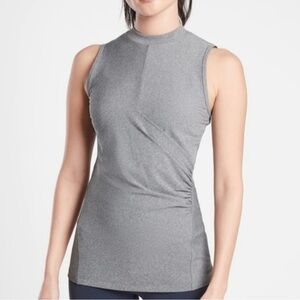 Athleta Bayview Gray Sleeveless Tank Top Mock Neck Hidden Pocket XS